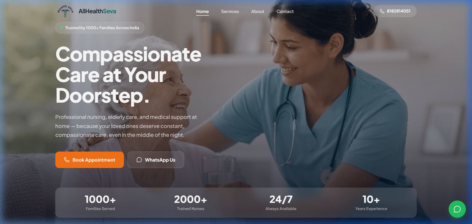 All Health Seva website — home healthcare and nursing agency homepage